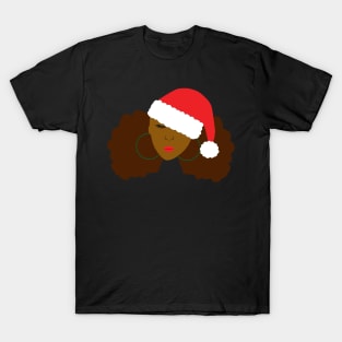 Afro Puffs Santa Hat Christmas T-Shirt